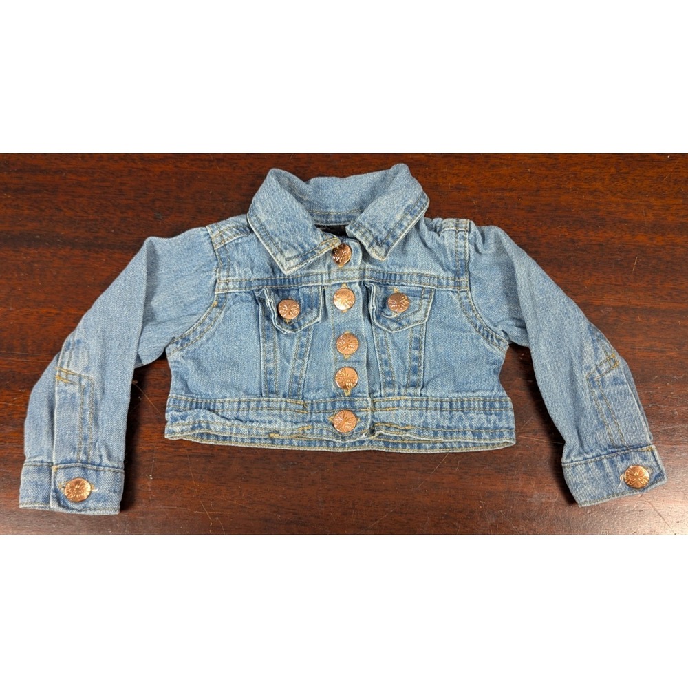 Picapino Baby Girls Cropped Denim Jacket Light Wash Rose Gold Buttons Size 3-6M